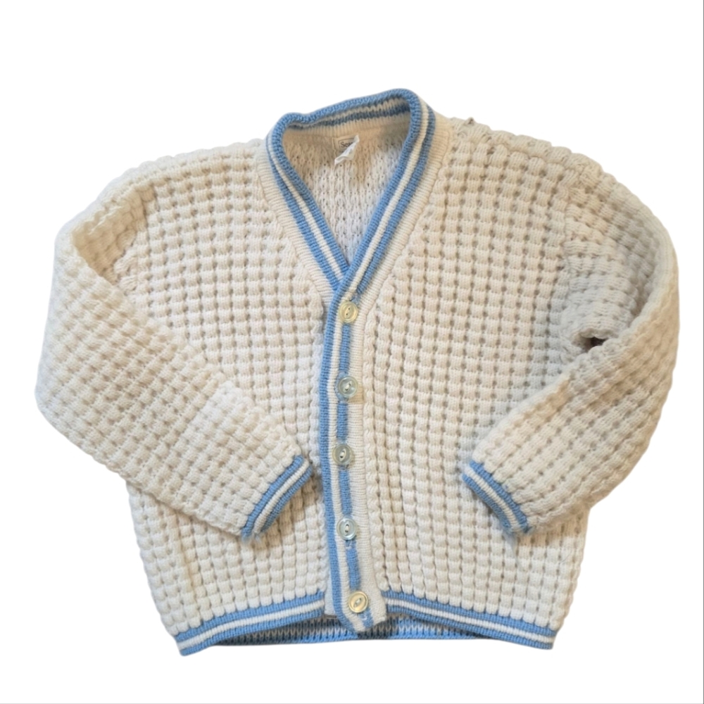 Vintage 1980s Sears White/blue Pastel Knit Cardigan Sweater
